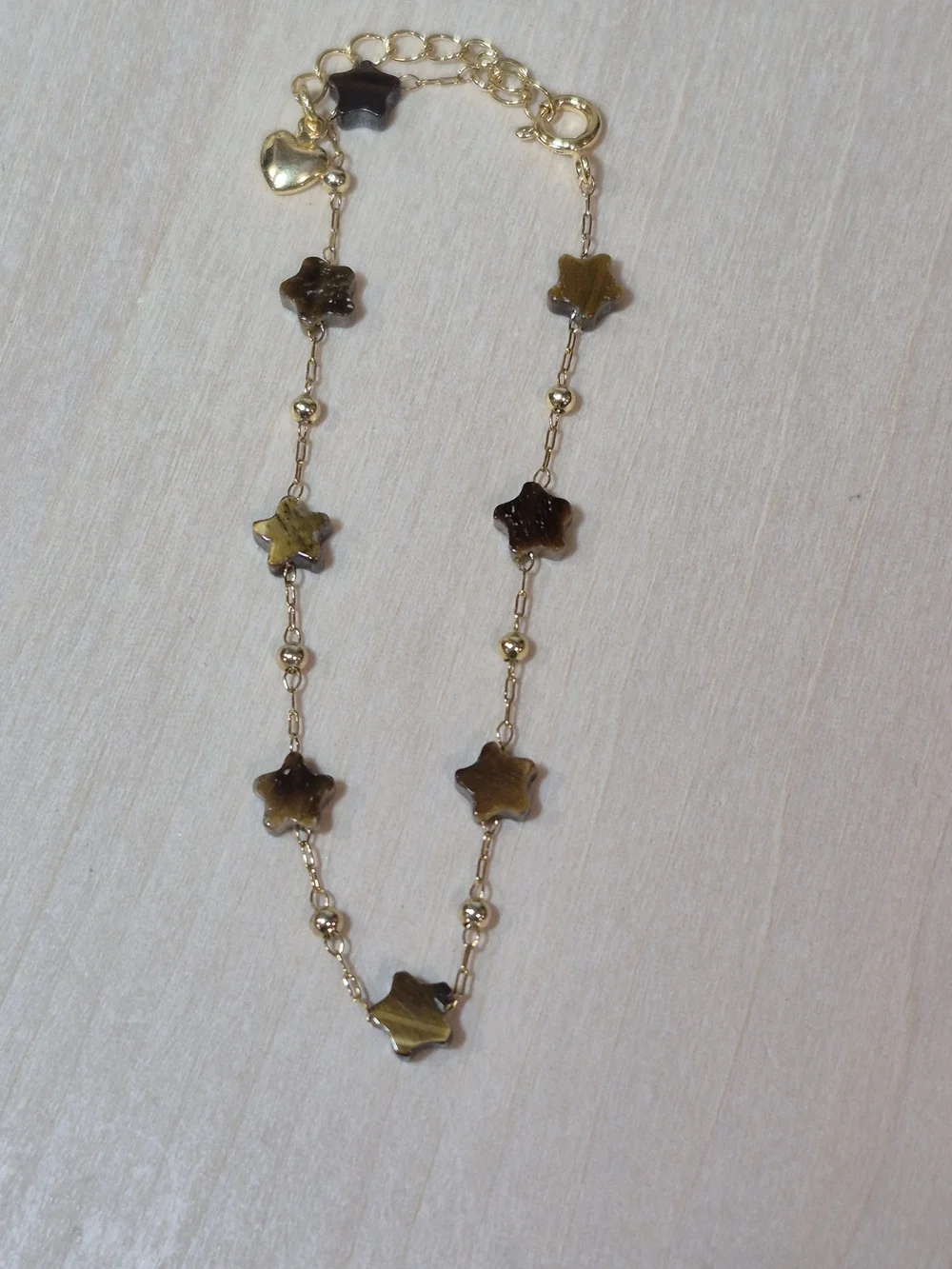 🤎⭐️NEW🤎⭐️ PRETTY!! SS TIGERS EYE MicroPaperClip FacetedNat.StoneStarBracelet